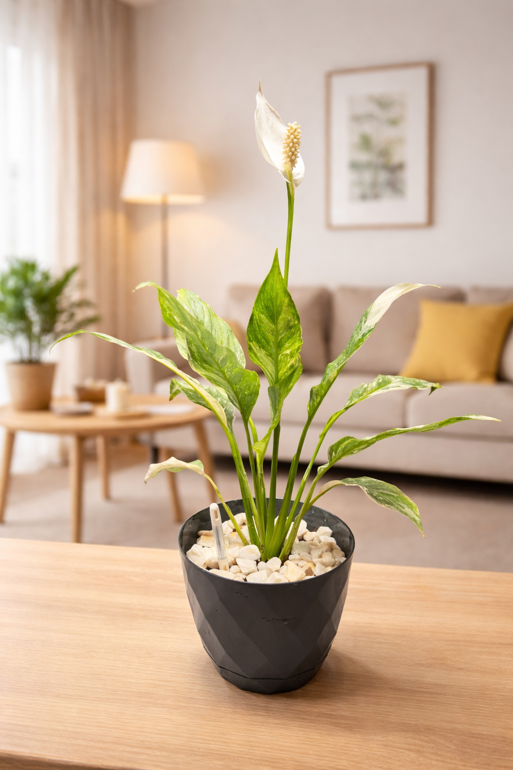 Variegated Peace lily 'domino' with pot